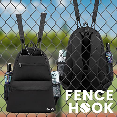 Tennis Bag Professional Tennis Backpack for Men and Women Racket Bags Holds 2 Rackets with Ventilated Shoe Compartment - color: Black with Shoes Compartment