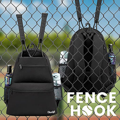 Tennis Bag Professional Tennis Backpack for Men and Women Racket Bags Holds 2 Rackets with Ventilated Shoe Compartment - color: Black with Shoes Compartment