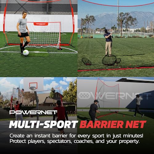 PowerNet Portable Sports Rebounder -Basketball, Volleyball, Soccer, Baseball, Softball and Lacrosse, Backyard & Garage Backstop, Indoor Outdoor Safety Net for Protection - style: 12x9 RED Net