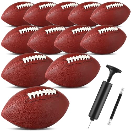 Syhood 12 Pack Composite Leather Footballs Official Size Footballs Bulk Leather Inflatable Football with Pump Regulation Highschool College Football for Training and Recreational Play - color: Brown, size: Size 9