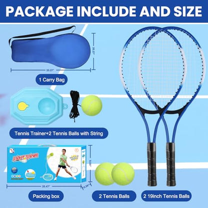 Kids Tennis Rackets Training Set - 7-in-1 Youth Tennis Racket Set, 2 pcs 19″ Rackets,1Tennis Trainer & 2Rebound Balls&1tennis Ball,Tennis Racquet Set for Beginners & Family Activities
