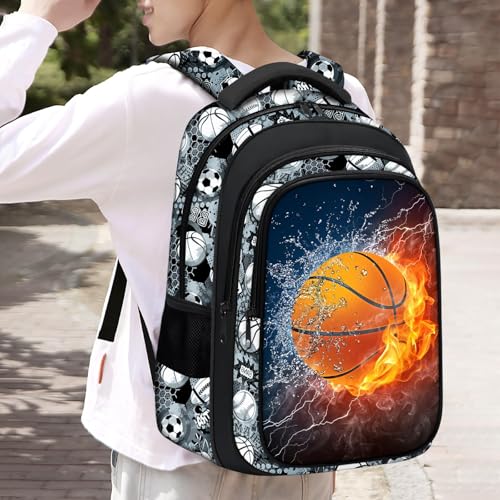 School Backpack for Boys - Basketball Boys Backpack for Kids Children Teens Elementary Middle School - 17″ Sport Bookbag Travel Back Pack for Age 6-18