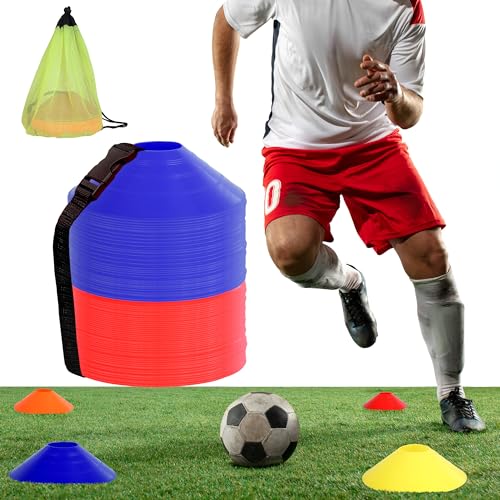 Athllete Durable and Flexible Soccer Cones (Set of 50) - Highly Visible Cones for Sports Training - Ideal Soccer Cones for Training - color: 80 Pack, Red / Blue