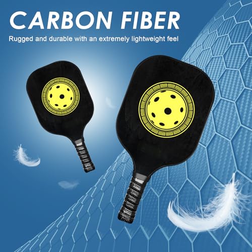 Pickle Ball Set Pickleball Paddles Set of 2 Carbon Fiber Pickleball Paddle Includes 4 Balls, 2 Ball Pickers, 1 Ball Bag Best Gifts for Junior and Professional Pickleball Equipment - color: Black