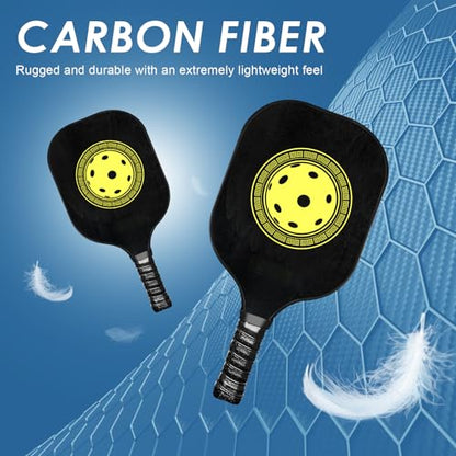 Pickle Ball Set Pickleball Paddles Set of 2 Carbon Fiber Pickleball Paddle Includes 4 Balls, 2 Ball Pickers, 1 Ball Bag Best Gifts for Junior and Professional Pickleball Equipment - color: Black