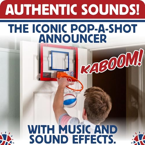 Pop-A-Shot Super Slam Over The Door Mini Basketball Hoop for Adults | 2 Included Basketballs and Pump | Built for Dunks | Breakaway Rim | Shatter Resistant Backboard | 17x12.5 Inches