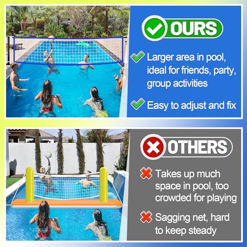 Durable PE Pool Volleyball Net Replacement - Adjustable 15-31.4Ft Width, 3Ft Height (Net Only) - color: Blue