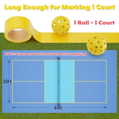 Pickleball Court Tape Outdoor Yellow Marking Line - 212 ft x 2 in Full Size Court Floor Sports Marking Tape for Pickle Ball, Tennis, Badminton, Car Park, Backyard, Water-Resistant & Tear Resistant