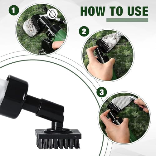 Golf Club Spray Water Cleaner, Golf Club Cleaning Brush Set,Golf Club Cleaner Brush with Retractable Clip and Squeeze Water Bottle Holds 5 Ounces of Water, Golf Gifts for Men Women - color: Green