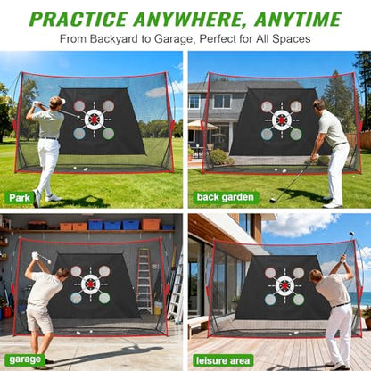 Golf Nets for Practice,10 x 7 FT Golf Hitting Net, Study Golf Chipping Net with Multi - Objective Target Cloth, Tri-Turf Mat and Another 20 accs, Easy to Set Up, Indoor/Outdoor Use, Garage/Yard Train