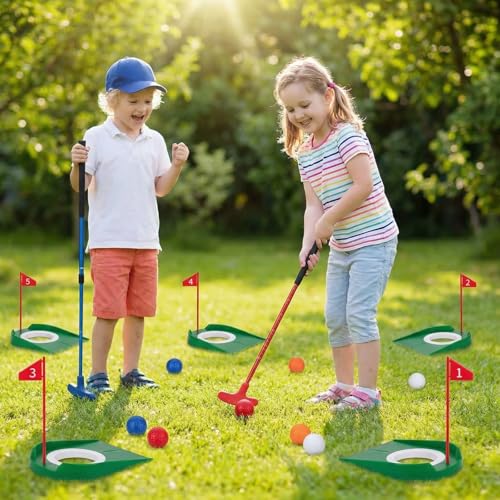 Lenwen Indoor Mini Golf Putting Set for Kids & Family Include 2 Adjustable Golf Putter for Right or Left Handed Players 10 Practice Balls 6 Putting Cup with Flags for Backyard Office Fun Game & Gift