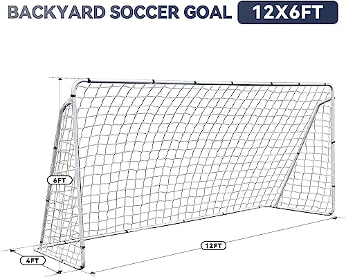 12'x6' Portable Soccer Goal Heavy Duty Steel Frame with Net for Backyard Soccer Game for Outdoor Sports Backyard Lawns Practice Training Target Soccer Goal Field