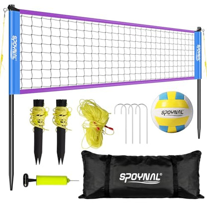 SPOYNAL Portable Volleyball Net for Backyard & Beach - 20FT/32FT Outdoor Volleyball Set with Adjustable Height (8ft/7.8ft/7.4ft), Boundary Line, Volleyball, Pump & Carry Bag - style: 32FT-Purple