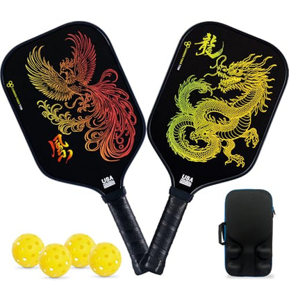 Pickleball Paddles Set of 2 – Lightweight T700 Carbon Fiber Pickleball Paddles, Durable 2 Paddles + 4 Outdoor Balls + Bag, Best for Beginner & Pro