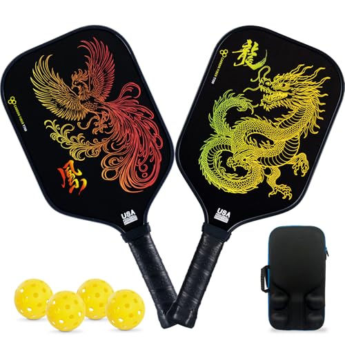 Pickleball Paddles Set of 2 – Lightweight T700 Carbon Fiber Pickleball Paddles, Durable 2 Paddles + 4 Outdoor Balls + Bag, Best for Beginner & Pro