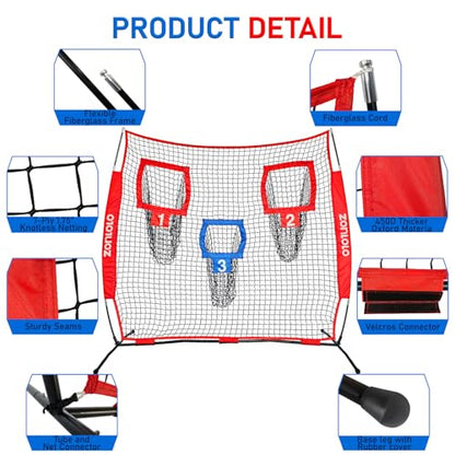 Zonlolo 6x6ft Football Training Net, Football Throwing Net with 3 Target Pockets, Portable QB Throwing Practice Equipment with Small Carry Bag,Most Suitable for Kids - color: Red