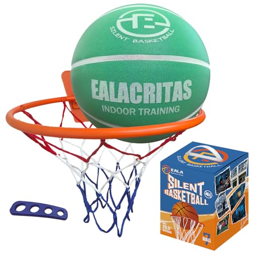 Non-Compress Size 7 (29.5”) Grooved Airless Silent Basketball & Indoor Hoop & Shooting Form Trainer Gift Set - for Indoor Dribbling and Shooting Kit - color: Green