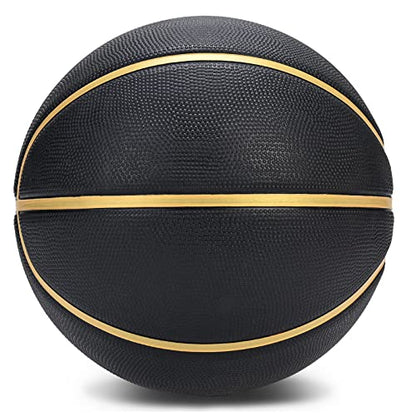 Dakapal Rubber Basketball Size 5 for Teens Adults Indoor Outdoor Basketballs for Game Gym Training Competition Sports Streetball Gift for Boys Girls Youth (Black&Gold/Deflated)