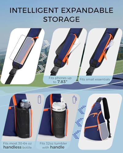 sportsnew Pickleball Bag for Men Women, Pickleball Sling Bag with Separate Paddle & Ball Compartment, Fence Hook, Phone Pocket for Quick Access, Waterproof Pickleball Backpack, Patent Pending - color: Navy Blue