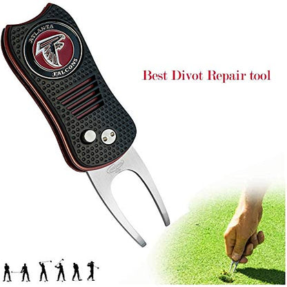 Switchblade Divot Repair Tool with Logo Printed Removable Magnetic Ball Marker-Best Divot Fixer - style: Atlanta Falcons