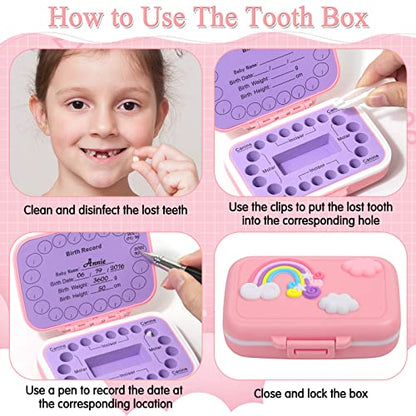 Tooth Holders for Kids Keepsake, Baby Teeth Keepsake Box, Tooth Saver, Tooth Container for Lost Teeth, Teeth Storage Holder for Tooth Fairy (Pink)