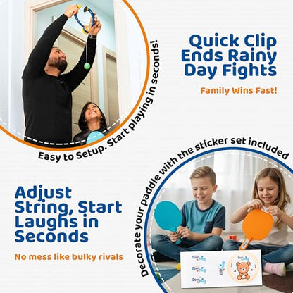 Zippadoo Door Pong: Glow-in-The-Dark Ping Pong Game for Kids - Door Frame Ping Pong Trainer Set with 6 Rechargeable Balls, Indoor & Outdoor Hanging Table Tennis for Ages 3+, Doorway Games Fun