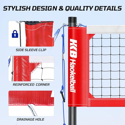 Haokelball Outdoor Volleyball Net Set for Backyard, 32FT Regulation, 3-Level Adjustable Height & Anti-Sag Tension System, Heavy Duty Thick Poles, Includes Volleyball, Pump, Boundary Line and Carry Bag