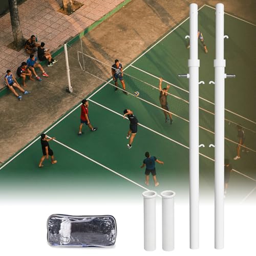 Indoor Volleyball Net, 8ft Professional Standard Volleyball Poles, Outdoor Badminton Post, Adjustable Height Poles,for School Outdoor Grass Indoor - color: White