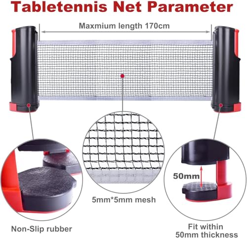 Sportout Retractable Ping Pong Net – 72-Inch Table Tennis Net with Secure Clamps | Portable Design for Universal Table Compatibility - color: Black