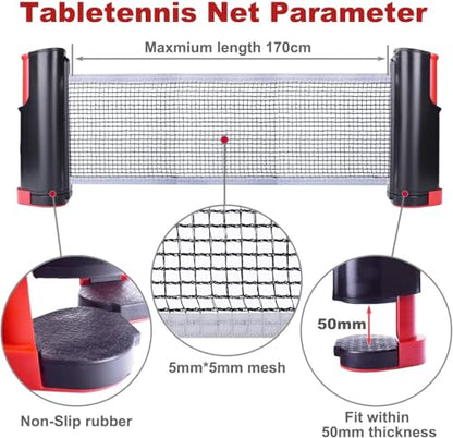 Sportout Retractable Ping Pong Net – 72-Inch Table Tennis Net with Secure Clamps | Portable Design for Universal Table Compatibility - color: Black