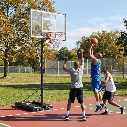 GYMAX Basketball Hoop, 5.6-10 Ft Adjustable Basketball Goal with 44 Inch Shatterproof Backboard, Fillable Base, Wheels for Teens, Adults, Outdoor, Backyard, Driveway