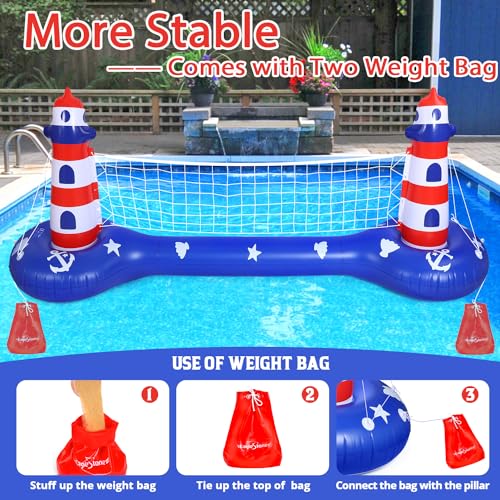 EagleStone Pool Volleyball Net &Basketball Hoop Inflatable Pool Floats Toys Swimming Water Games for Adults and Kids 8-12 Teens Volleyball Court Poolside Floaties - color: Blue