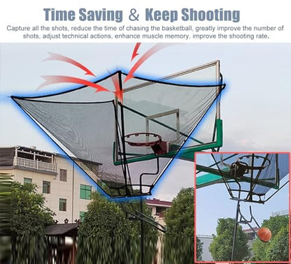 Basketball Shooting Machine Metal Basketball Return System, Indoor Outdoor Basketball Return Attachment for Hoop, Time Saving 180° Rotatable Basketball Shot Returner Chute