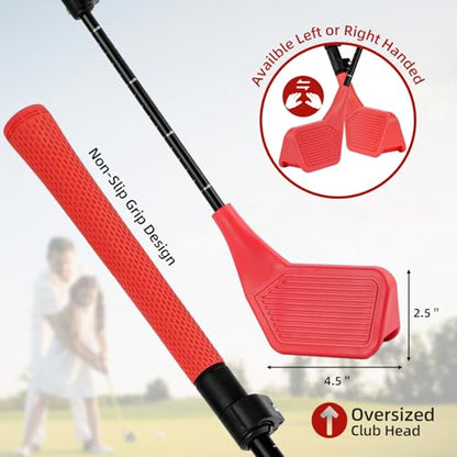 Kids Toy Golf, 17-31 inches Adjustable Telescopic Height Toy Golf Clubs for Toddler 3+ Upgraded Left and Right Handed, Includes 2 Balls, Outdoor Golf Game in Grass Parks, Yards, Red