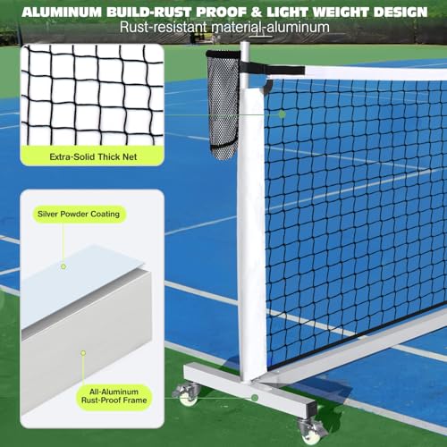 Pro Pickleball Net Portable with Wheels – 22ft Heavy Duty Pickleball Net System with Sturdy Aluminum Frame for Outdoor & Indoor – Nylon Net & Carrying Bag for Pickleball, Tennis, Badminton - style: Movable-Portable