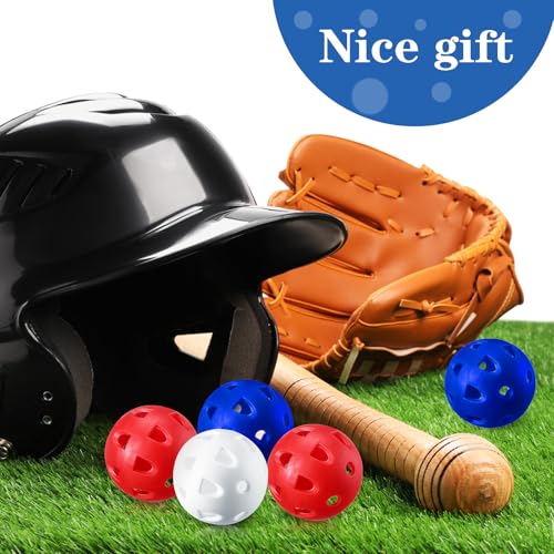 VioraWhite 48 Pack Mini Practice Baseballs 1. 65 Inch Small Baseball Training Lightweight Hollow with a Drawstring Bag for Hitting, Batting Training Use - color: Red，blue，white