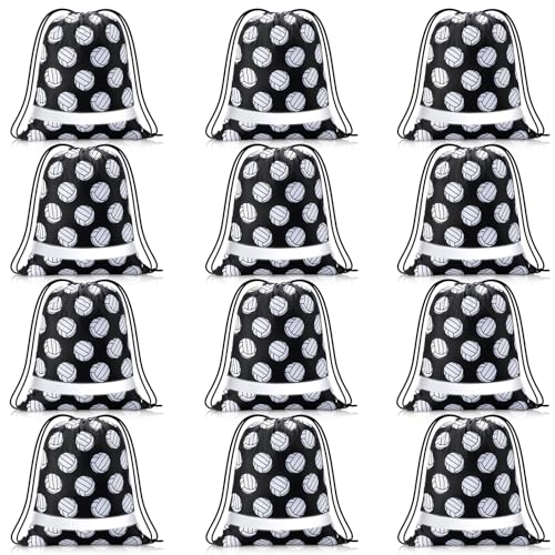 Saintrygo 12 Pcs String Bags Drawstring Back Sack with Reflective Stripe String Bags for Yoga Dance Swimming (Volleyball) - style: Volleyball
