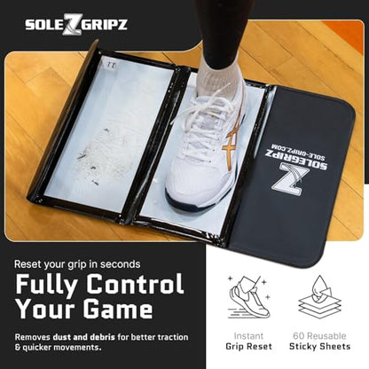 Portable Basketball & Volleyball Sticky Mat by Sola Athletics– Foldable, Reusable, Non-Slip Traction Board for Court Shoe Grip – Perfect for Hardwood Floors –60 Sticky Sheets
