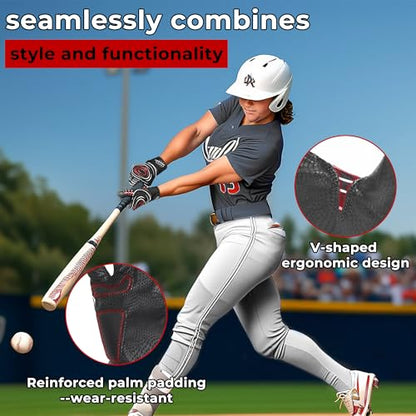 AIGEVTURE Baseball Bating Gloves Adult Youth Baseball Softball Batting Gloves Adult Kids Boys Girls - color: Black-leather, size: Adult Large