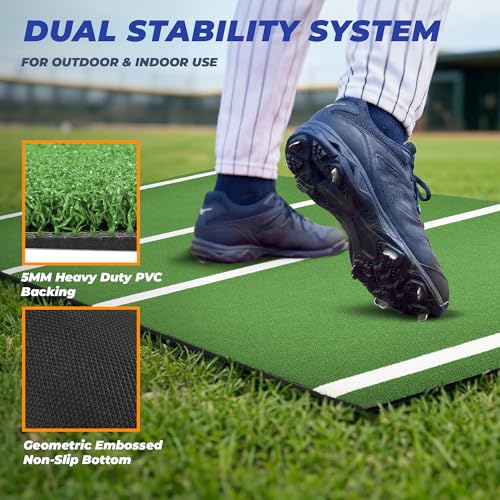 Batting Mat, 6x4/10x3.8/12x6FT Baseball Softball Hitting Mat for Batting Stance Practice, Batters Box Turf Mats with Home Plate, Non-Slip Baseball Cage Mats for Outdoor Indoor with Carry Strap