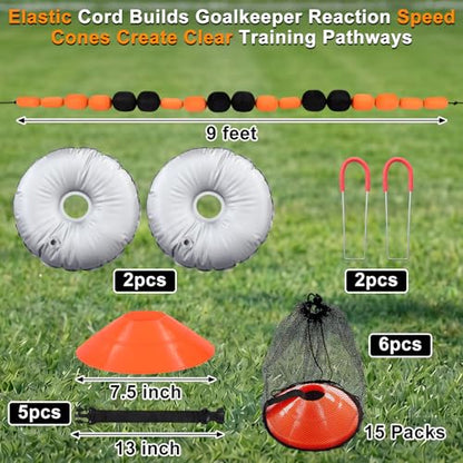 Outus 9 ft Soccer Goalkeeper Deflection Equipment Goalkeeper Training Equipment Single Line Deflector Multi Refraction Angles for Reflex & Agility Training with 15 Soccer Cones & 2 Water Weight Bags