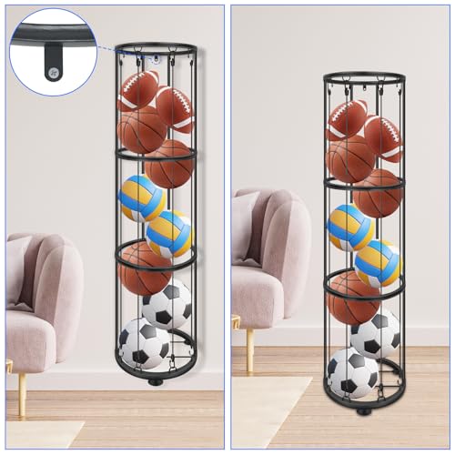 3 Layer Vertical Ball Storage Rack, Basketball Holder Wall Mount, Cage for Football, Volleyball, Sports Organizer for Kids Room, Garage, Home