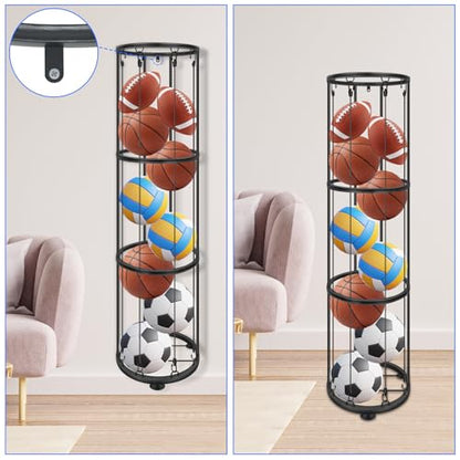 3 Layer Vertical Ball Storage Rack, Basketball Holder Wall Mount, Cage for Football, Volleyball, Sports Organizer for Kids Room, Garage, Home
