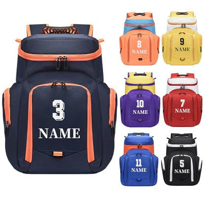 Custom Men's Basketball Backpack - color: Dark blue orange