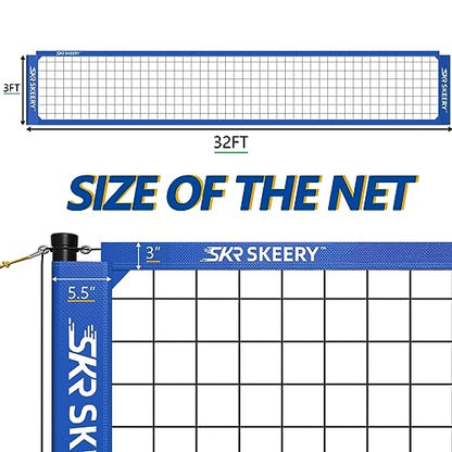 SKEERY Outdoor Heavy Duty Volleyball Net Set, Anti-Sag Design, Adjustable Aluminum Poles, Portable Volleyball Net for Backyard,Grass and Beach