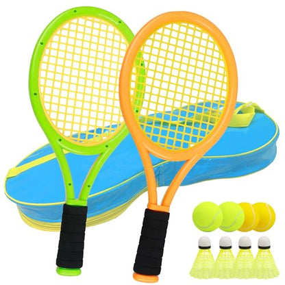 Kids Tennis Racket for Baby,Child and Kids Age 3~15,Toddler Tennis Racket Set Including 4 Shuttlecocks,2 Tennis Balls,2 Foam Balls and 1 Carrying Bag - color: Orange&Green