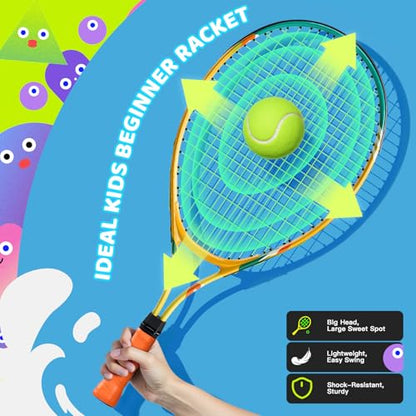 AboveGenius Kids Tennis Racket Set, 21/23/25 inch Tennis Racket for Toddler Youth Starter Kit, 3 Balls, 2 Lightweight Racquets with Easy Carrying Shoulder Strap Bag - size: 25 inch