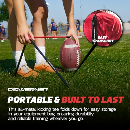 PowerNet Football Kicking Tee Pro | Portable with Included Carry Bag | Durable All Metal Football Holder | Use for Field Goal Practice and Training | Compatible with All Football Sizes