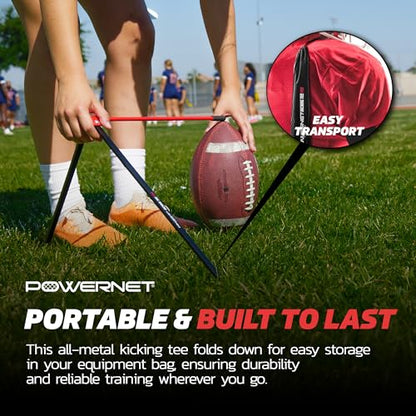 PowerNet Football Kicking Tee Pro | Portable with Included Carry Bag | Durable All Metal Football Holder | Use for Field Goal Practice and Training | Compatible with All Football Sizes