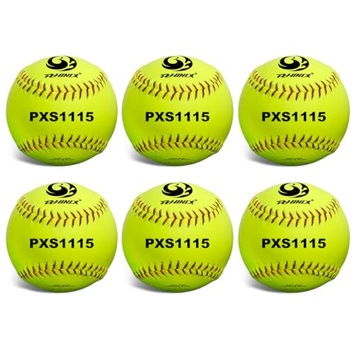 PHINIX Slow-Pitch Softballs Cork Core 11" & 12" Options Great for Practice + Training - size: 11 Inch, style: Box of 6